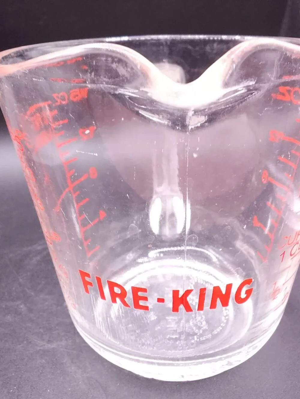 Vintage Glass Fire King Measuring Cup 2-Cup Made in USA Red letters
